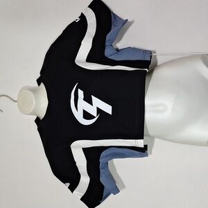 T1 Short Sleeve Long Crop Top Black and White Crew Neck